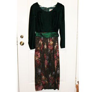 Dark Green Velvet Dress with Flowered Skirt